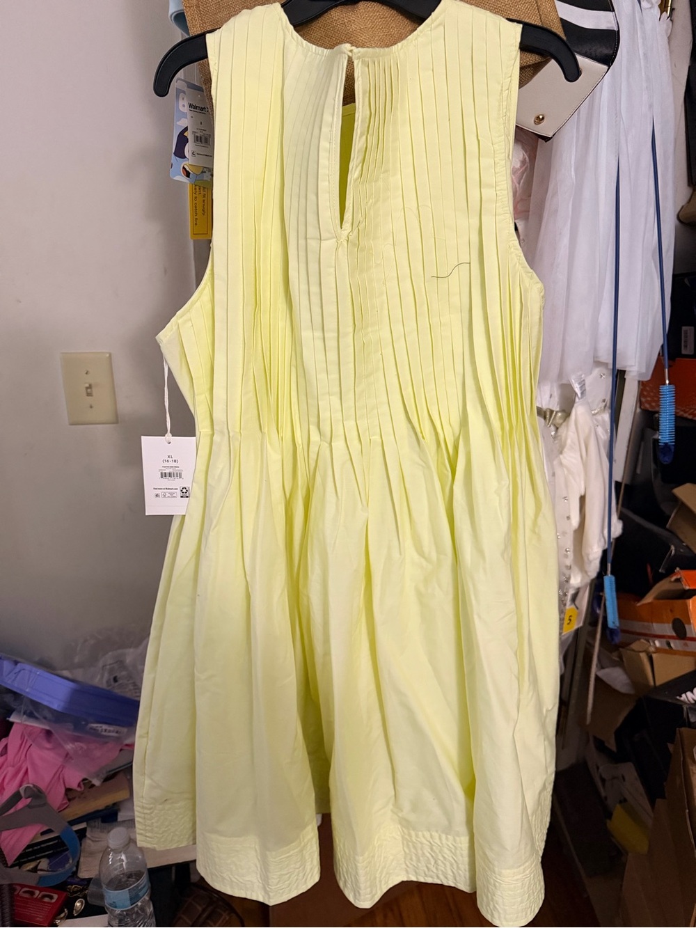 Pale Yellow Pleated A-Line Dress - Picture 3 of 4